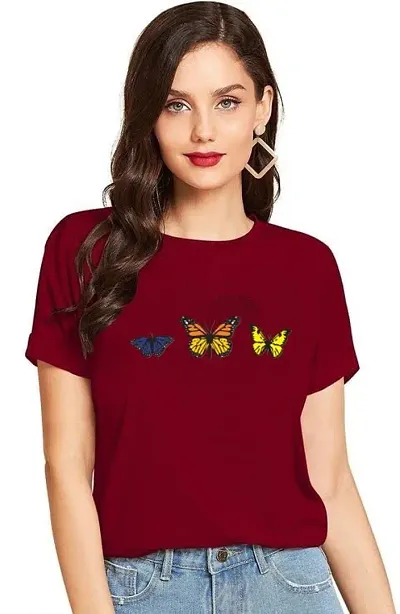 Cintia? Women Print Smile Tshirt | Half Sleve Plain | Regular Fit Ladies T Shirt for Women & Girls | Cotton Shirt for Women | T-Shirt for Women 3 YellowButterfly