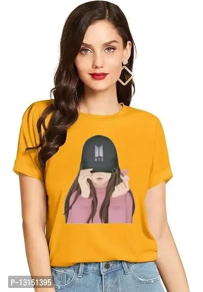 Cintia? Women Print Smile Tshirt | Half Sleve Plain | Regular Fit Ladies T Shirt for Women & Girls | Cotton Shirt for Women | T-Shirt BTSGIRLS | Yellow-XL-thumb0