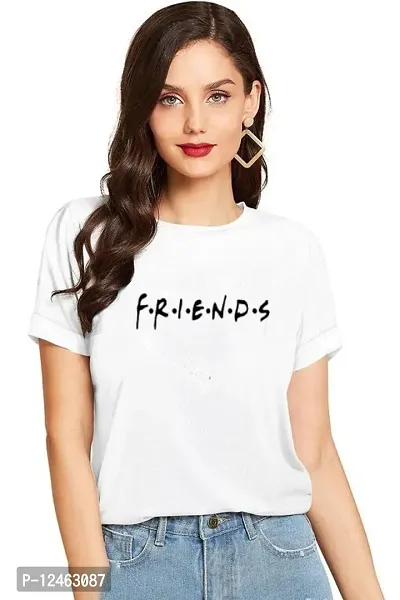 Elegant White Cotton Printed Round Neck T-Shirts For Women-thumb0