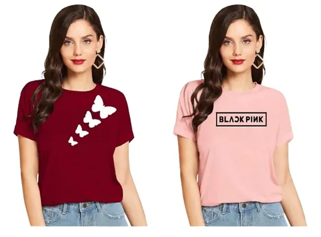 Cintia? Women Print Smile Tshirt | Half Sleve Plain | Regular Fit Ladies T Shirt for Women & Girls | Cotton Shirt for Women | T-Shirt for Women