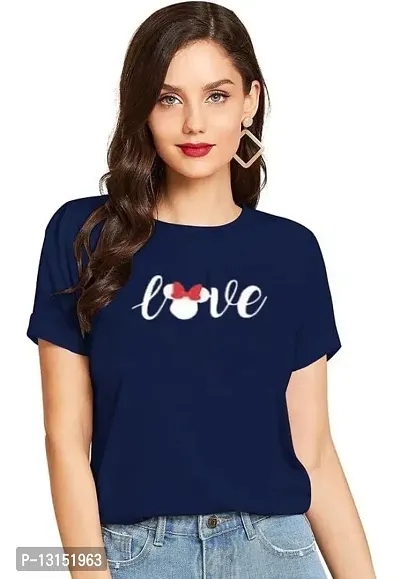 Cintia? Women Print Smile Tshirt | Half Sleve Plain | Regular Fit Ladies T Shirt for Women & Girls | Cotton Shirt for Women | T-Shirt Love Blue-M