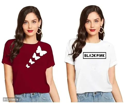 Cintia? Women Print Smile Tshirt | Half Sleve Plain | Regular Fit Ladies T Shirt for Women & Girls | Cotton Shirt for Women | T-Shirt for Women Maroon-White - X-Large