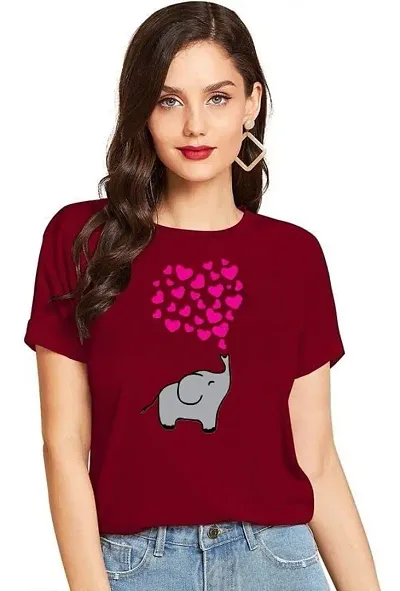 Cintia? Women Print Smile Tshirt | Half Sleve Plain | Regular Fit Ladies T Shirt for Women & Girls | Cotton Shirt for Women | T-Shirt for Women Elephant