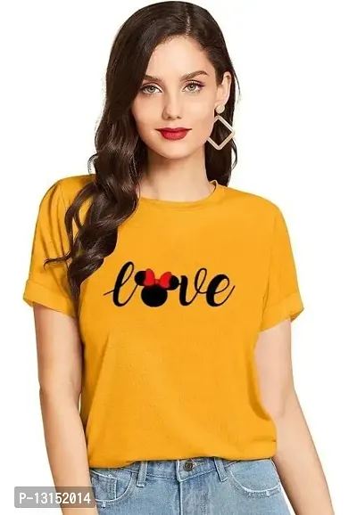 Cintia? Women Print Smile Tshirt | Half Sleve Plain | Regular Fit Ladies T Shirt for Women & Girls | Cotton Shirt for Women | T-Shirt Love Yellow-L-thumb0