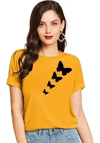 Cintia? Women Print Smile Tshirt | Half Sleve Plain | Regular Fit Ladies T Shirt for Women & Girls | Cotton Shirt for Women | T-Shirt for Women Yellow-Blue - X-Large-thumb1