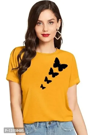 Cintia? Women Print Smile Tshirt | Half Sleve Plain | Regular Fit Ladies T Shirt for Women & Girls | Cotton Shirt for Women | T-Shirt for Women Yellow-Blue - X-Large-thumb2
