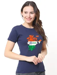 Elegant Navy Blue Cotton Printed T-Shirts For Women-thumb1