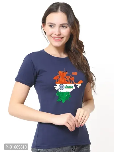 Elegant Navy Blue Cotton Printed T-Shirts For Women-thumb2