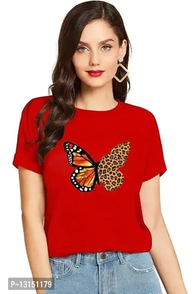 Cintia? Women Print Smile Tshirt | Half Sleve Plain | Regular Fit Ladies T Shirt for Women & Girls | Cotton Shirt for Women | T-Shirt Coloredbtrfly | Red-L