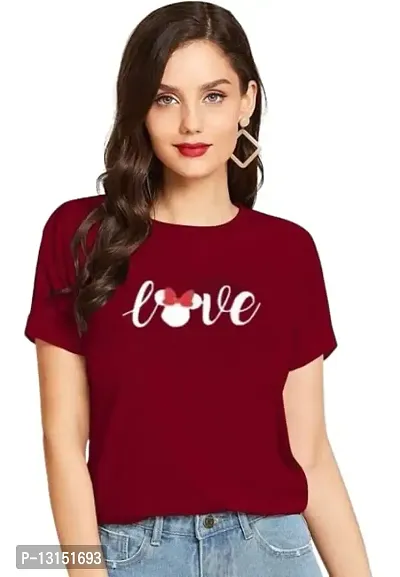 Cintia? Women Print Smile Tshirt | Half Sleve Plain | Regular Fit Ladies T Shirt for Women & Girls | Cotton Shirt for Women | T-Shirt Love Maroon-M-thumb0