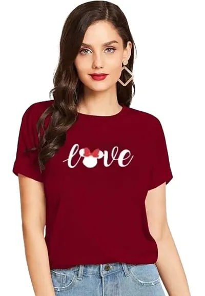 Women Print Smile Tshirt | Half Sleeve Plain | Regular Fit Ladies T Shirt for Women &amp; Girls | T-Shirt for Women | Love