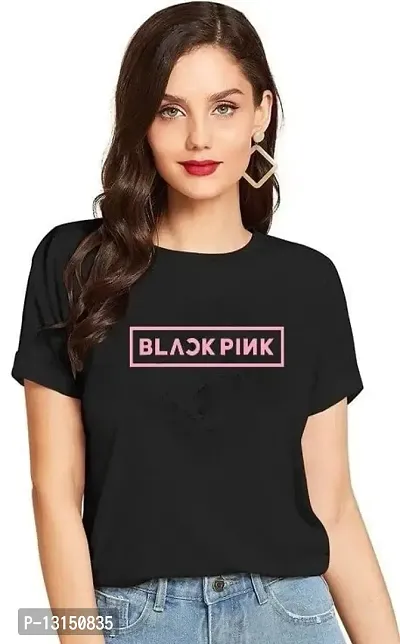 Cintia? Women Print Smile Tshirt | Half Sleve Plain | Regular Fit Ladies T Shirt for Women & Girls | Cotton Shirt for Women | T-Shirt for Women | T-Shirt Blackpink | Black-XL