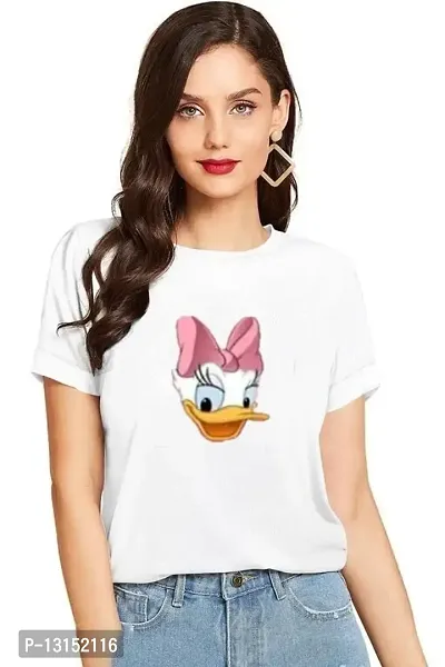 Cintia? Women Print Smile Tshirt | Half Sleve Plain | Regular Fit Ladies T Shirt for Women & Girls | Cotton Shirt for Women | T-Shirt Donaldduck | White-L-thumb0