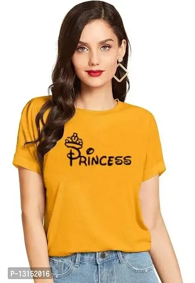 Cintia? Women Print Smile Tshirt | Half Sleve Princess | Regular Fit Ladies T Shirt for Women & Girls | Cotton Shirt for Women | T-Shirt Princess Yellow-XL-thumb0