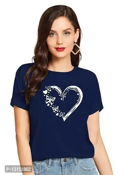 Cintia? Women Print Smile Tshirt | Half Sleve Plain | Regular Fit Ladies T Shirt for Women & Girls | Cotton Shirt for Women | T-Shirt HeartBtrfly Blue-S-thumb1