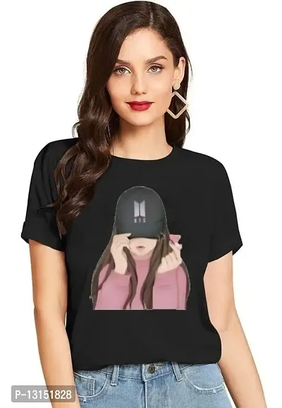 Cintia? Women Print Smile Tshirt | Half Sleve Plain | Regular Fit Ladies T Shirt for Women & Girls | Cotton Shirt for Women | Blackpink -S-thumb2