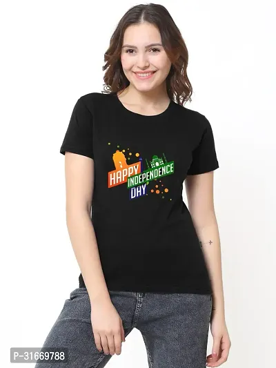 Elegant Black Cotton Printed T-Shirts For Women-thumb0