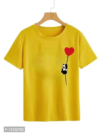 Cintia Women Print HanginPanda Tshirt | Half Sleve Plain | Regular Fit Ladies T Shirt for Women & Girls | Cotton Shirt for Women | T-Shirt for Women | T-Shirt HanginPanda | Mustard