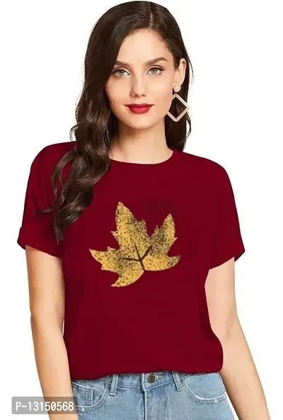 Cintia? Women Print Smile Tshirt | Half Sleve Plain | Regular Fit Ladies T Shirt for Women & Girls | Cotton Shirt for Women | T-Shirt Leaf Yellow-XL-thumb0