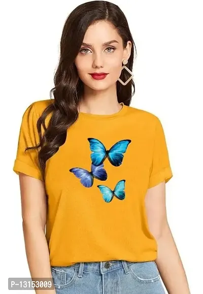 Cintia? Women Print Smile hirt | Half Sleve Plain | Regular Fit Ladies T Shirt for Women & Girls | Cotton Shirt for Women | Blubtrfly Yellow-XL