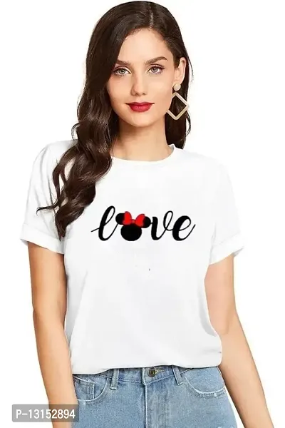 Cintia? Women Print Smile Tshirt | Half Sleve Plain | Regular Fit Ladies T Shirt for Women & Girls | Cotton Shirt for Women | T-Shirt Love White-L