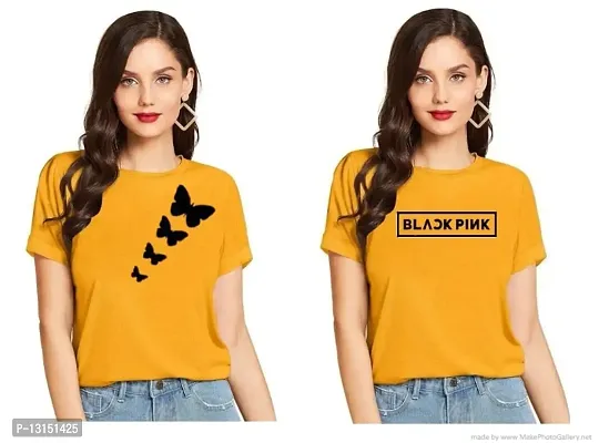 Cintia? Women Print Smile Tshirt | Half Sleve Plain | Regular Fit Ladies T Shirt for Women & Girls | Cotton Shirt for Women | T-Shirt for Women Yellow - X-Large