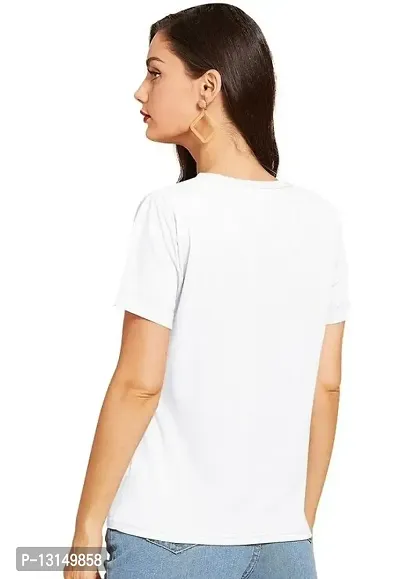 Cintia? Women Print Smile Tshirt | Half Sleve Plain | Regular Fit Ladies T Shirt for Women & Girls | Cotton Shirt for Women | T-Shirt Pkitpanda White-XL-thumb2