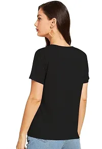 Elegant Black Cotton Printed Round Neck T-Shirts For Women-thumb1