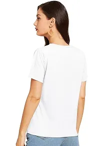 Elegant White Cotton Printed Round Neck T-Shirts For Women-thumb1