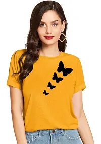 Cintia? Women Print Smile Tshirt | Half Sleve Plain | Regular Fit Ladies T Shirt for Women & Girls | Cotton Shirt for Women | BlueYellow -L-thumb4