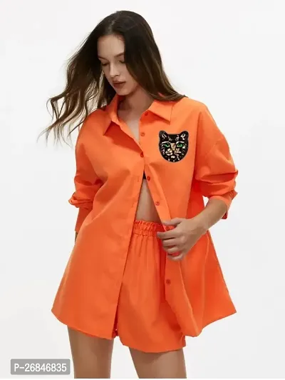 Fancy Orange Crepe Solid Co-Ords Sets For Women-thumb0