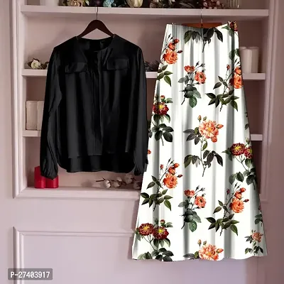Stylish Black Rayon Printed Top And Skirt For Women