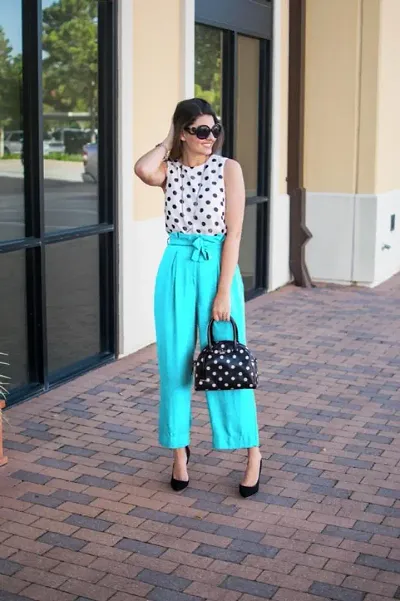 Fancy polka Dot Print Top with Solid Bottom