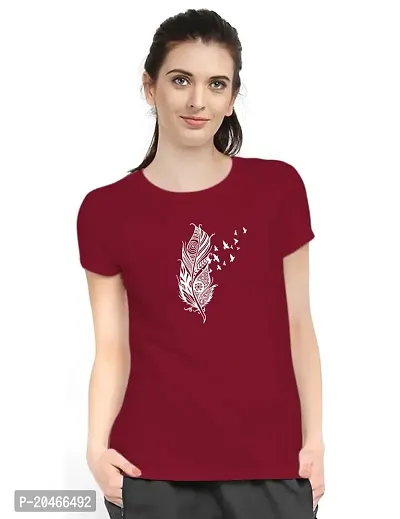 Stylimo Women's Slim Fit Red Feather T-Shirt_L