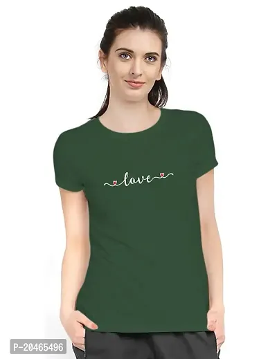 Stylimo Women's Slim Fit Green Love T-Shirt_M