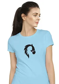 Stylimo Women's Slim Fit Sky Blue Horsh Girl T-Shirt_L-thumb4