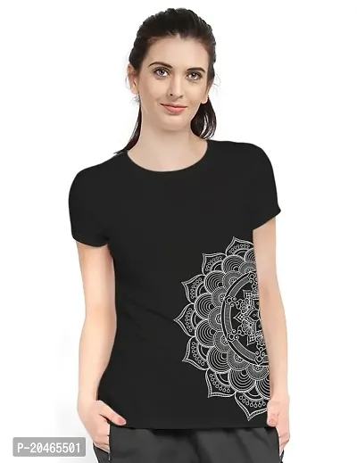 Stylimo Women's Slim Fit Black Mandala T-Shirt_L-thumb1