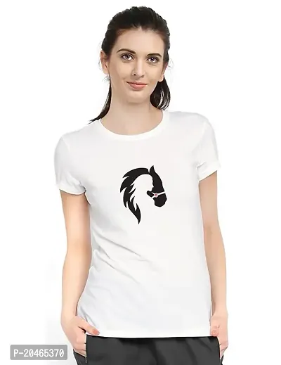 Stylimo Women's Slim Fit White Horsh Girl T-Shirt_L