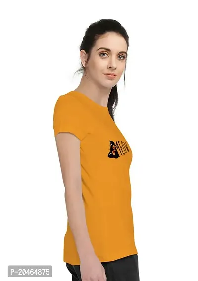 Stylimo Women's Slim Fit Mustard Meow T-Shirt_S-thumb2