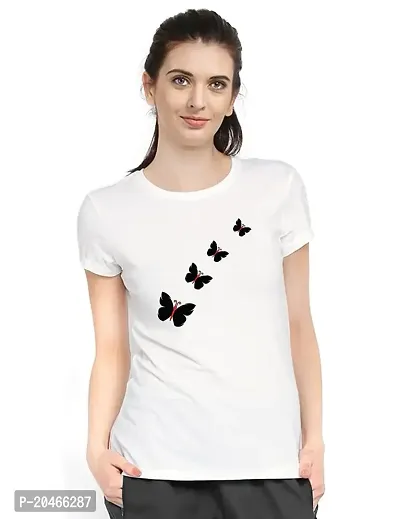 Stylimo Women's Slim Fit White Butterfly T-Shirt_S-thumb1