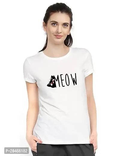 Stylimo Women's Slim Fit White Meow T-Shirt_XL-thumb1