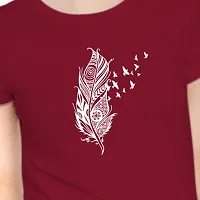 Stylimo Women's Slim Fit Red Feather T-Shirt_S-thumb5