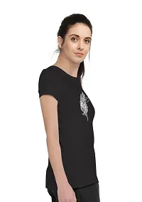 Stylimo Women's Slim Fit Black Feather T-Shirt_L-thumb2