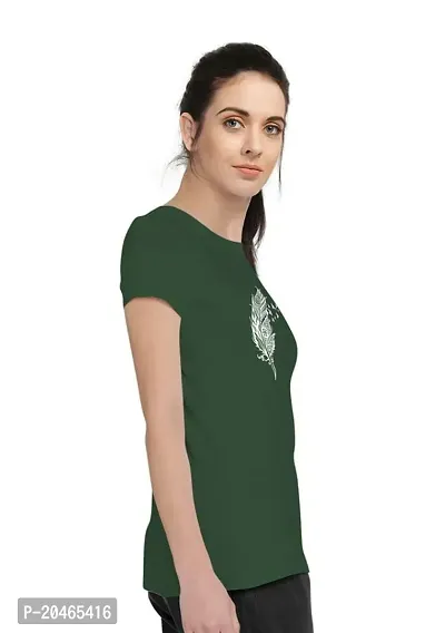 Stylimo Women's Slim Fit Green Feather T-Shirt_M-thumb3