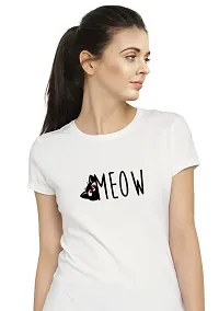 Stylimo Women's Slim Fit White Meow T-Shirt_L-thumb4