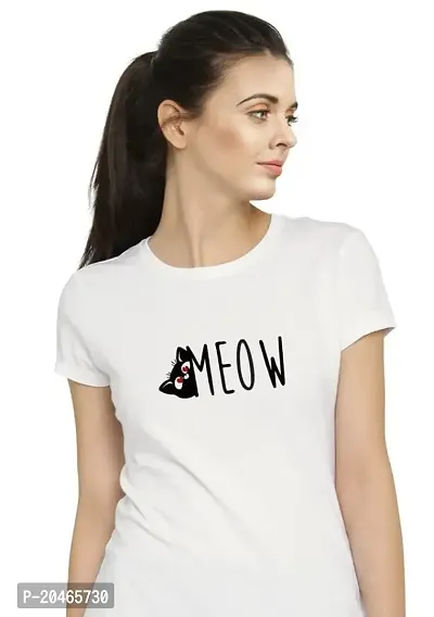 Stylimo Women's Slim Fit White Meow T-Shirt_L-thumb5