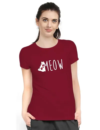 Stylimo Women's Slim Fit Meow T-Shirt_L