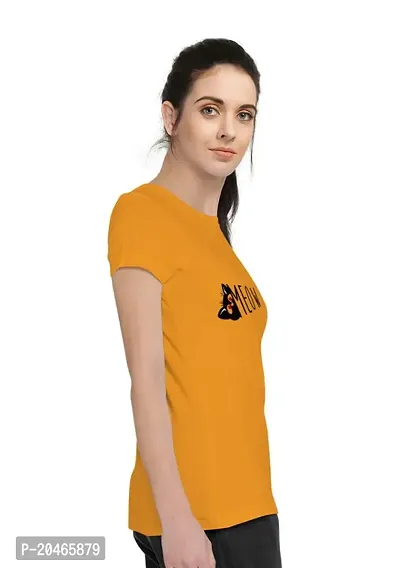 Stylimo Women's Slim Fit Mustard Meow T-Shirt_L-thumb3