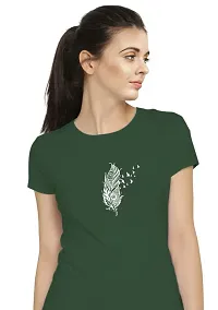 Stylimo Women's Slim Fit Green Feather T-Shirt_M-thumb4