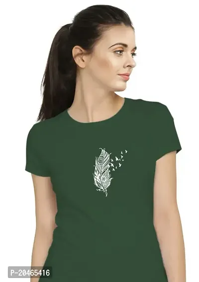 Stylimo Women's Slim Fit Green Feather T-Shirt_M-thumb5